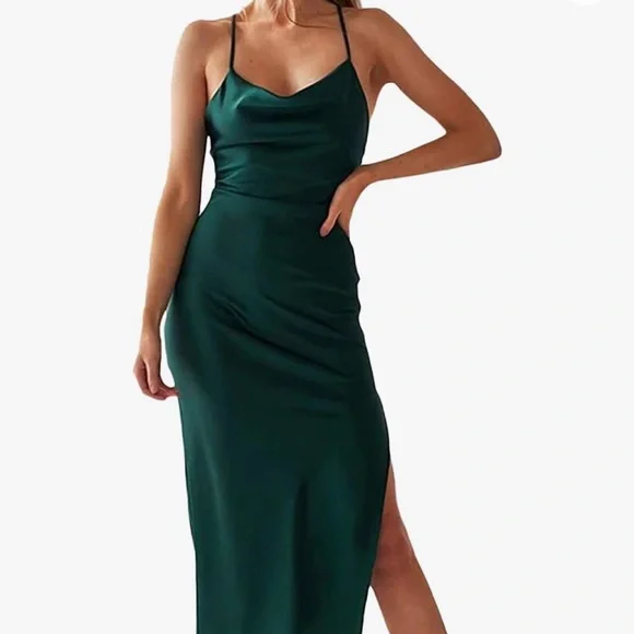 green emerald velvet dress PRETTYGARDEN Women's 2025 Summer Satin Dress Elegant Sleeveless Mock Neck  Cocktail Party Maxi Dresses (Army Green,Small) at Amazon Women's Clothing  store main image 0